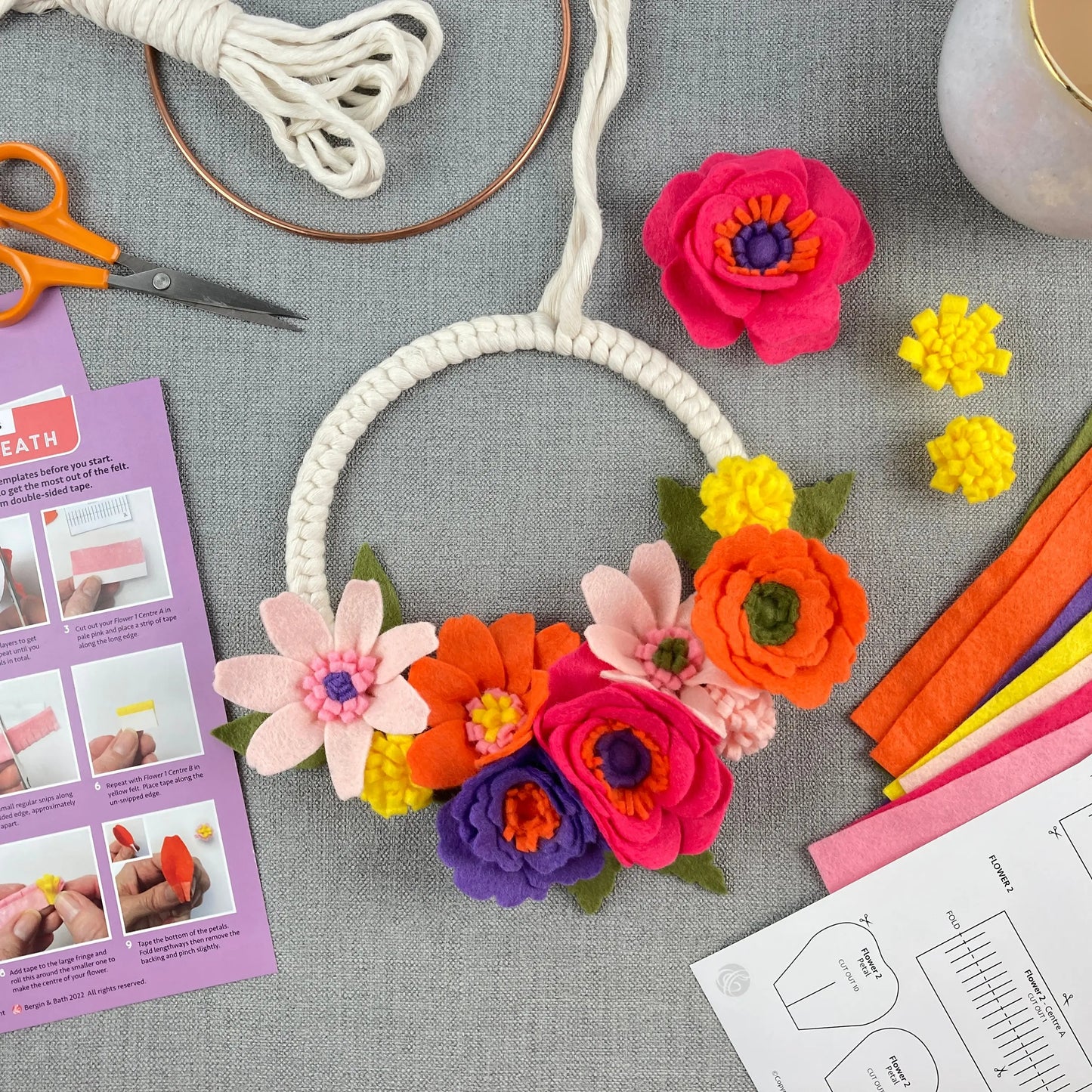 Felt flower and macrame wreath kit