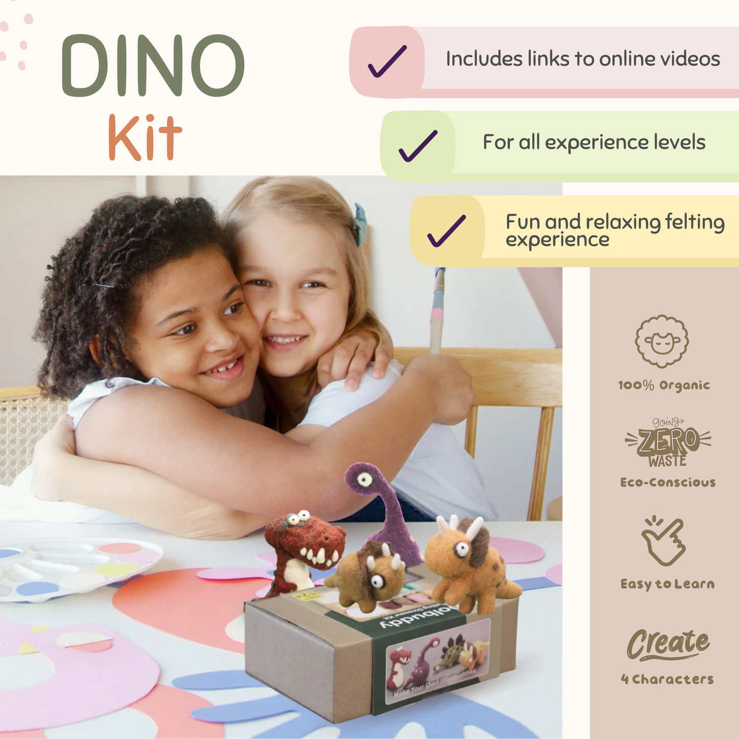 Dinosaur needle felting  Kit - 4 Dino