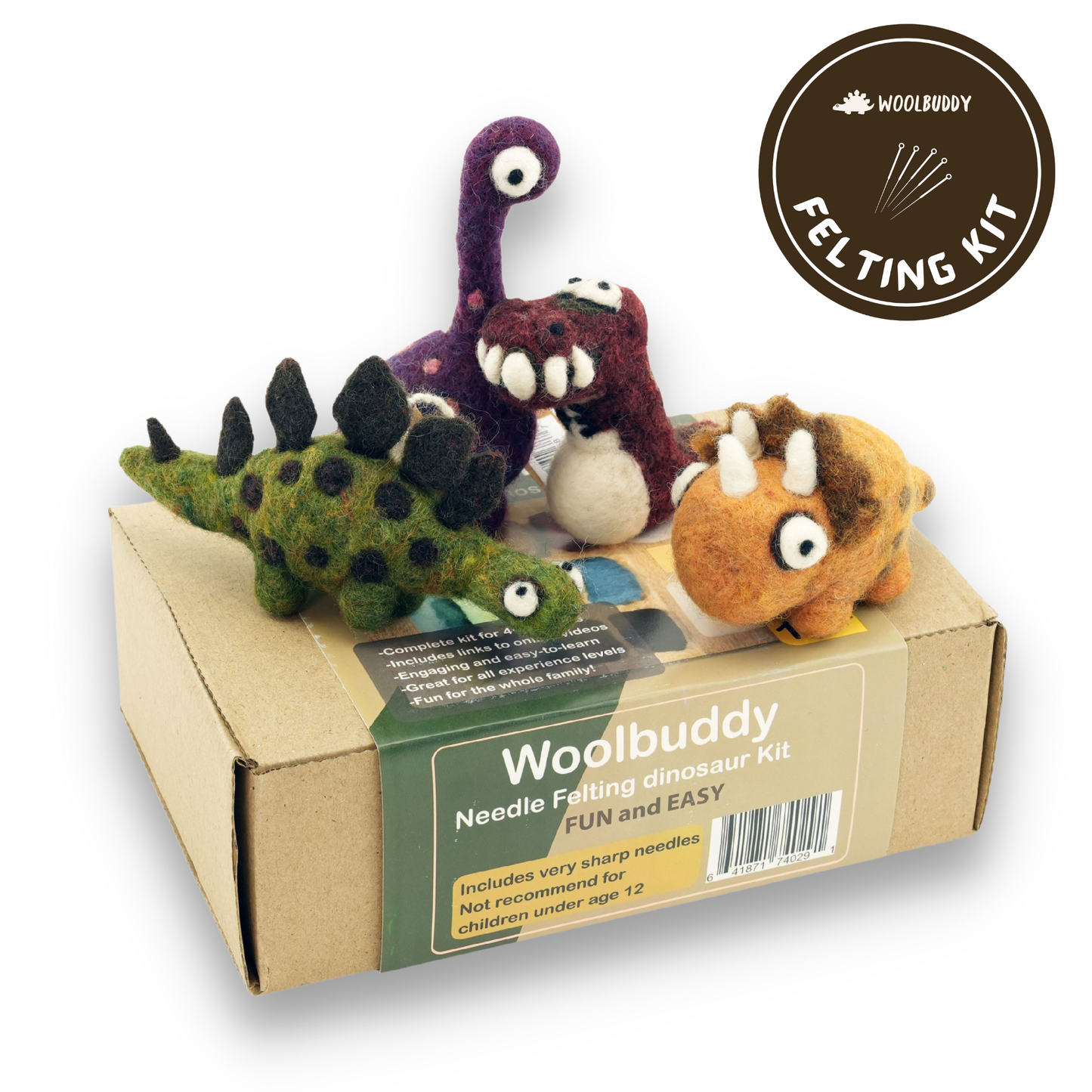 Dinosaur needle felting  Kit - 4 Dino