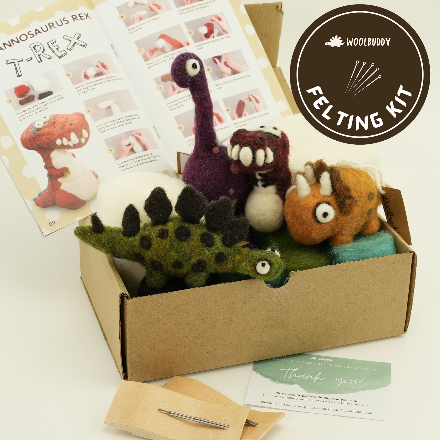 Dinosaur needle felting  Kit - 4 Dino